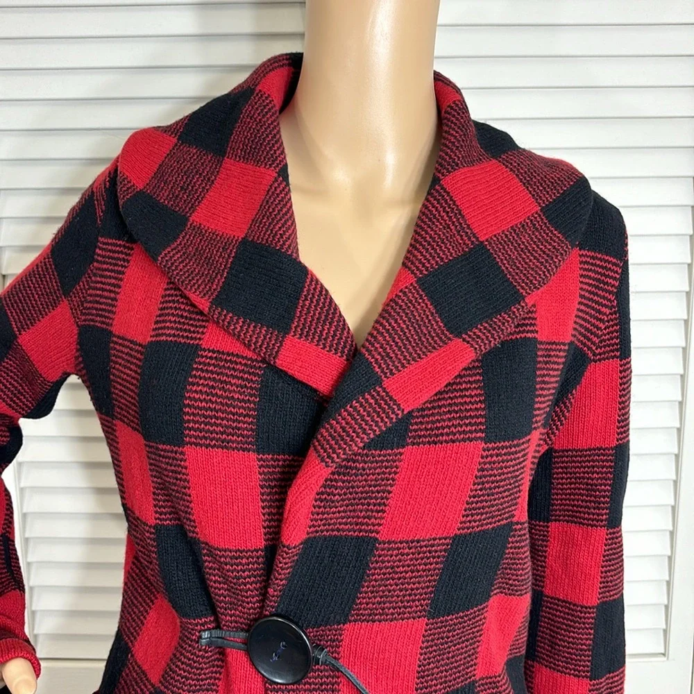 Rugby Ralph Lauren Buffalo Check Plaid Knit Sweater Jacket Small